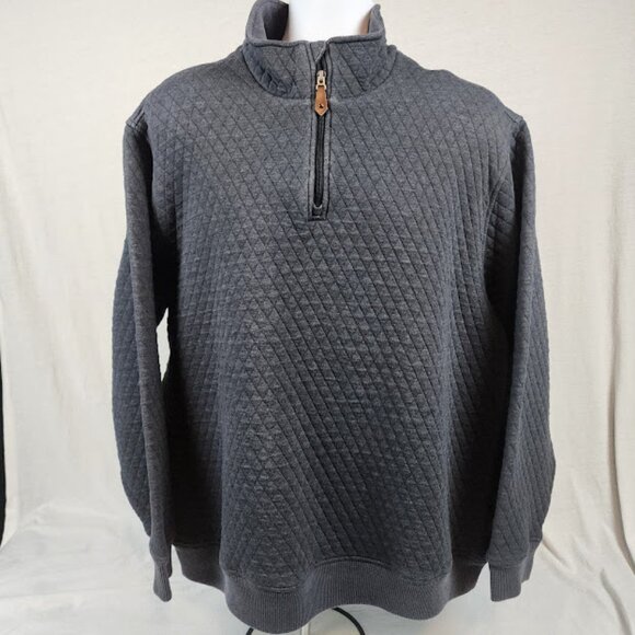 Crown & Ivy Quilted Gray 1/4 Zip Pullover Men’s Size XXL w/Leather Pull Accent - Picture 1 of 8